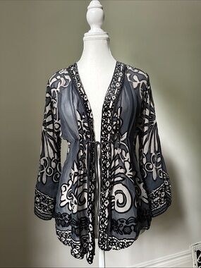 HALÉ BOB Silk Blend Sheer Velvet Burnout Boho Whimsical Fairy Cardigan Small